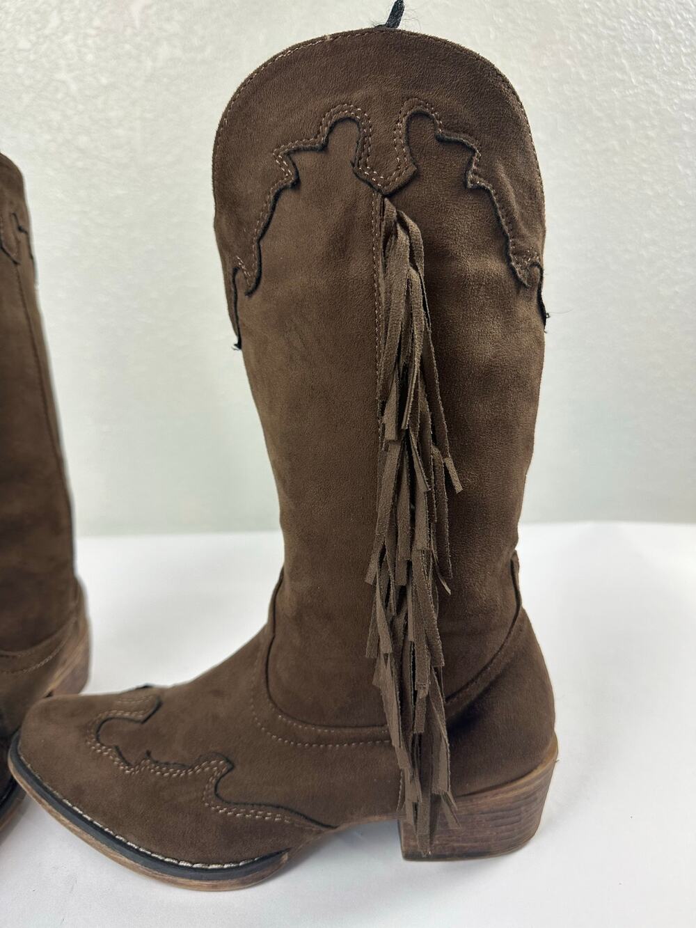 Roper Faux Suede Chocolate Brown Fringe Cowboy Boots Womens 8 Western Cowgirl
